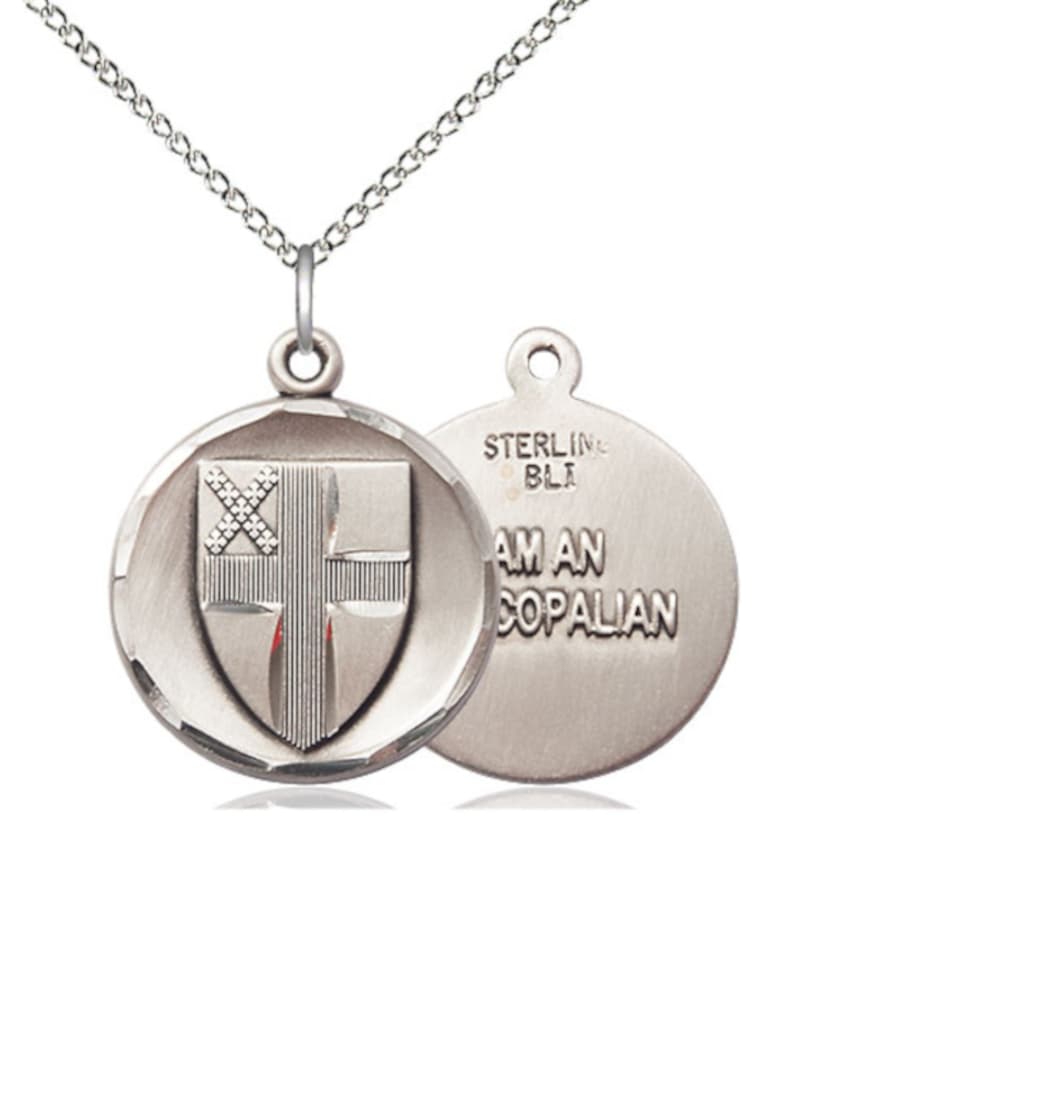 Bliss Sterling Silver Episcopal Pendant on a 18 inch Sterling Silver Light Curb Chain,