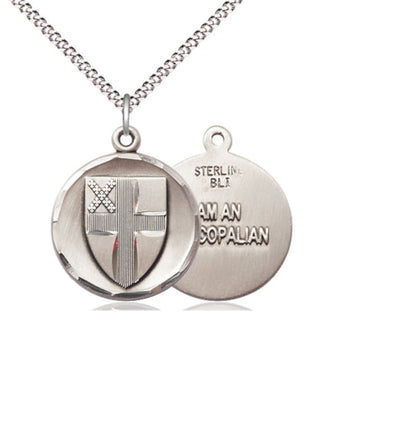 Sterling Silver Episcopal Pendant on a 18 inch Light Rhodium Light Curb Chain, Bliss Manufacturing