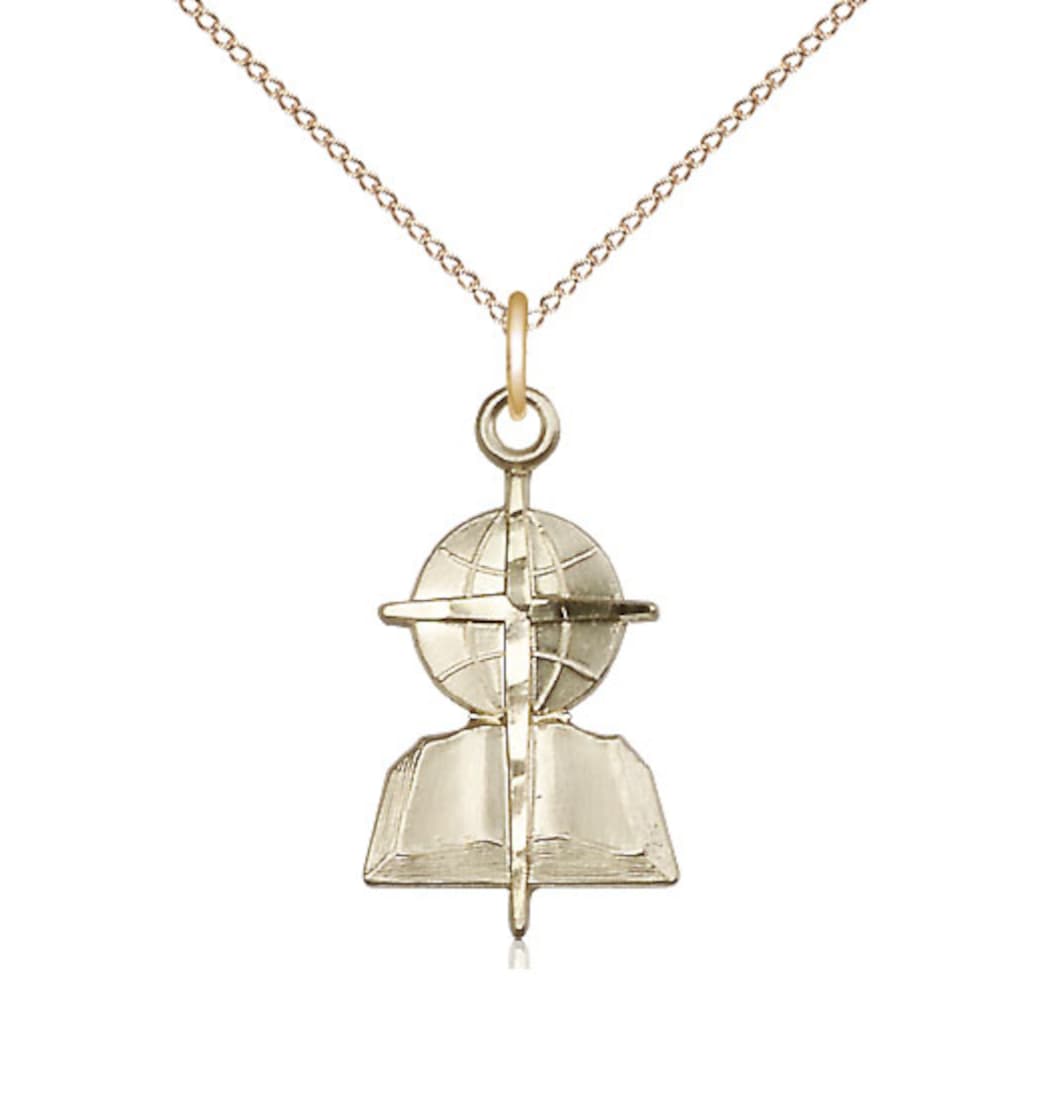 Bliss Gold Filled Southern Baptist Pendant on a Gold Filled Light Curb Chain,