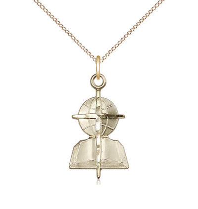 14kt Gold Southern Baptist Pendant on a 18 inch 14kt Gold Light Curb Chain, Bliss Manufacturing