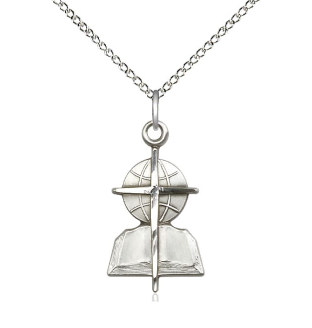 Bliss Sterling Silver Southern Baptist Pendant on a 18 inch Sterling Silver Light Curb Chain,