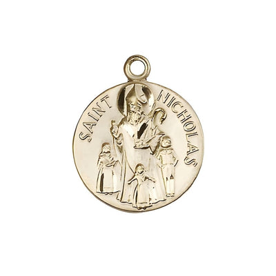 St. Nicholas 14kt Gold Round Medal, Measures 3/4-inch tall by 5/8-inch wide, Bliss Manufacturing
