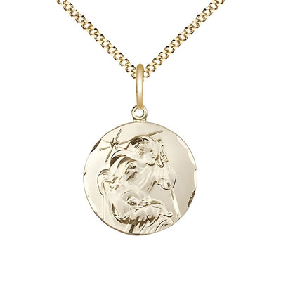 Holy Family Nativity 14kt Gold-filled Round Medal with Gold-plated Chain, Measures 3/4-inch tall by 5/8 - inch wide, Bliss Manufacturing