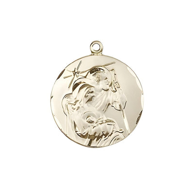Holy Family Nativity 14kt Gold Round Medal, Measures 3/4-inch tall by 5/8 - inch wide, Bliss Manufacturing