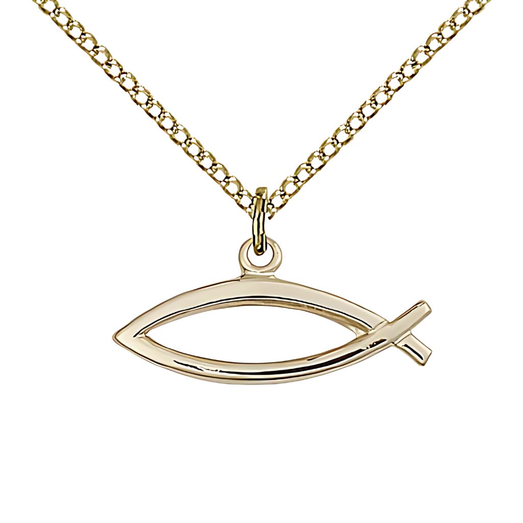 Bliss Christian Fish 14kt Gold-filled Medal Necklace with 18" Gold-filled Chain, 3/8-inch tall by 3/4-inch wide