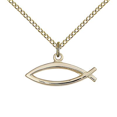 Christian Fish 14kt Gold-filled Medal Necklace with 18" Gold-filled Chain, 3/8-inch tall by 3/4-inch wide, Bliss Manufacturing