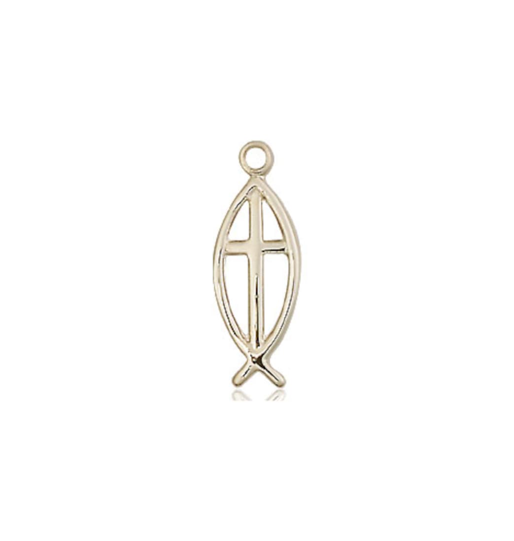 Bliss Manufacturing Small Fish Cross Pendant 14kt Gold Medal,