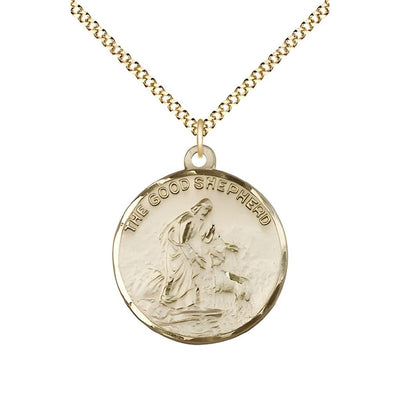Good Shepherd 14kt Gold-filled Medal Necklace with Gold-plated Chain, Measures 7/8-inch tall by 3/4-inch wide, Bliss Manufacturing