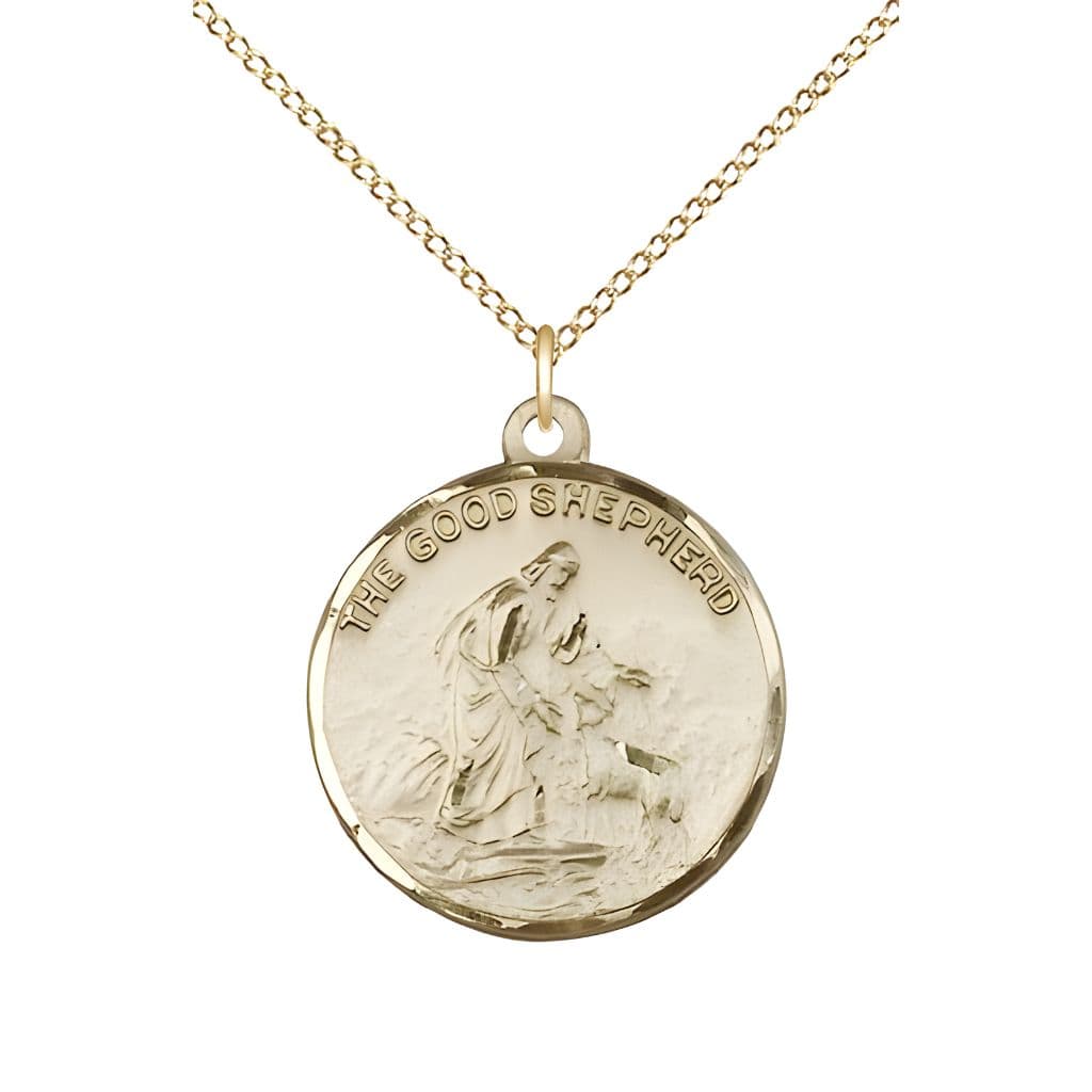 Bliss Good Shepherd 14kt Gold-filled Medal Necklace with Gold-filled Chain, Measures 7/8-inch tall by 3/4-inch wide,