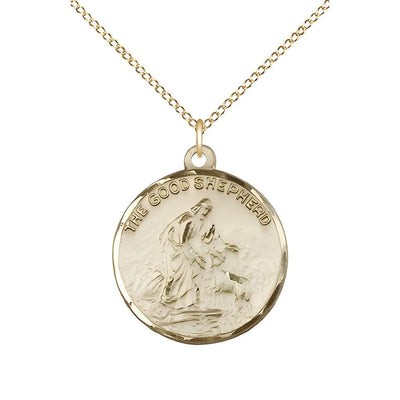 Good Shepherd 14kt Gold-filled Medal Necklace with Gold-filled Chain, Measures 7/8-inch tall by 3/4-inch wide, Bliss Manufacturing