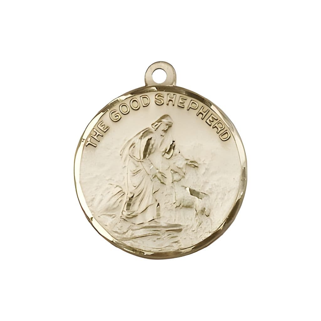 Bliss Good Shepherd 14kt Gold Medal, Measures 7/8-inch tall by 3/4-inch wide,