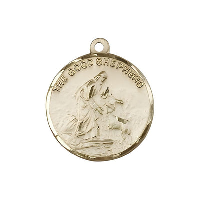 Good Shepherd 14kt Gold Medal, Measures 7/8-inch tall by 3/4-inch wide, Bliss Manufacturing