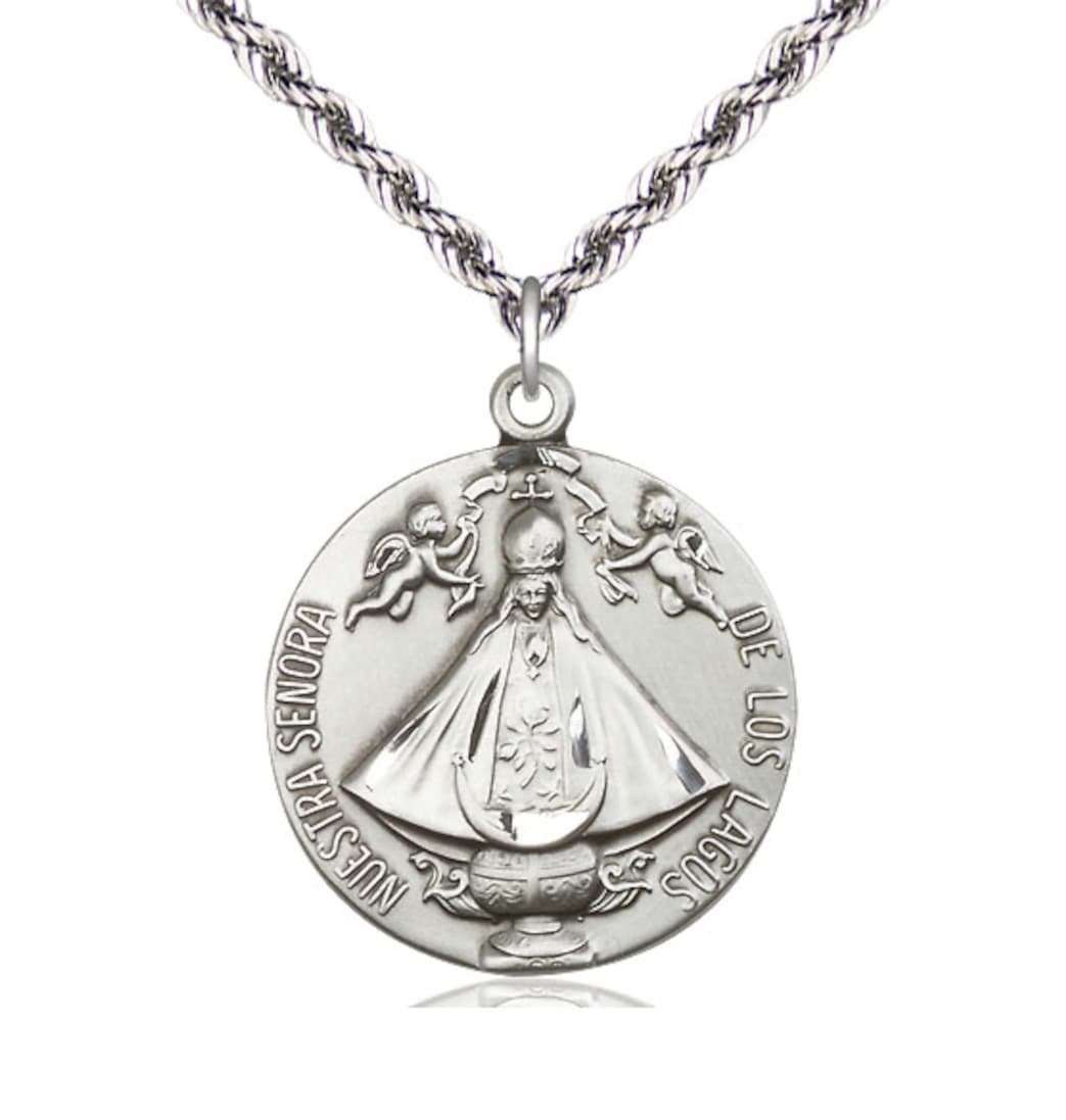 Bliss Sterling Silver Senora de los Lagos Pendant on a 24 inch Plated French  Rope Chain,