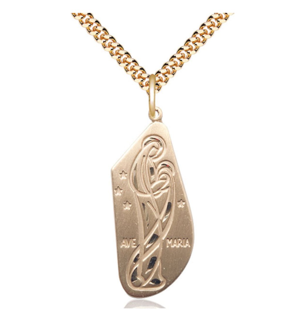 Bliss Ave Maria/Hail Mary Gold-filled Pendant Necklace w/Curb Chain