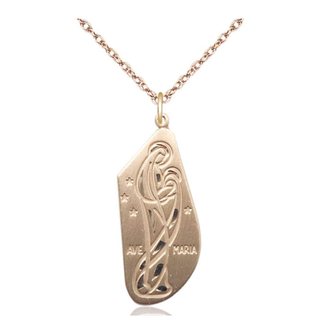 Bliss Ave Maria/Hail Mary 14kt Gold Pendant w/14kt Gold Rope Chain,