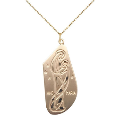 Ave Maria/Hail Mary 14kt Gold Pendant w/14kt Gold Rope Chain, Bliss Manufacturing