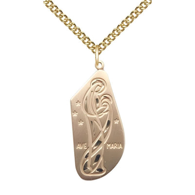 Ave Maria/Hail Mary 14kt Gold Pendant w/14kt Gold Curb Chain, Bliss Manufacturing