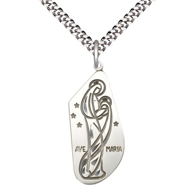 Ave Maria/Hail Mary Sterling Silver Pendant Necklace Plated Chain, Measures 1 1/4-inch tall by 1/2-inch wide, Bliss Manufacturing