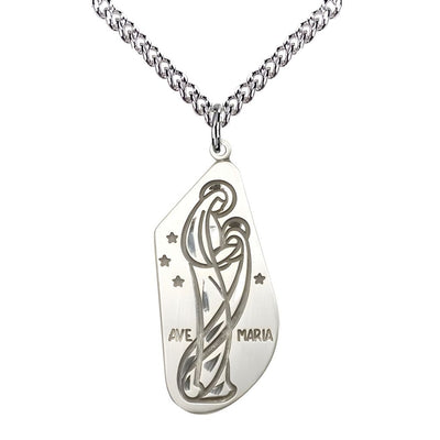 Ave Maria/Hail Mary Sterling Silver Pendant Necklace Sterling Silver Chain, Measures 1 1/4-inch tall by 1/2-inch wide, Bliss Manufacturing