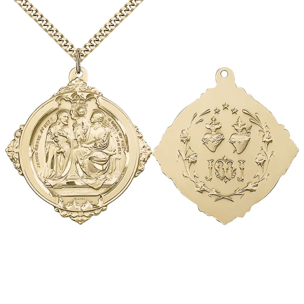 Holy Family 14kt Gold-filled Medal with Chain, 1 5/8 x 1 3/4-inches,