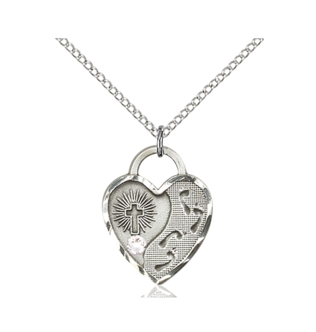  Birthstone Sterling Silver Footprints Heart Pendant w/Austrian Crystal