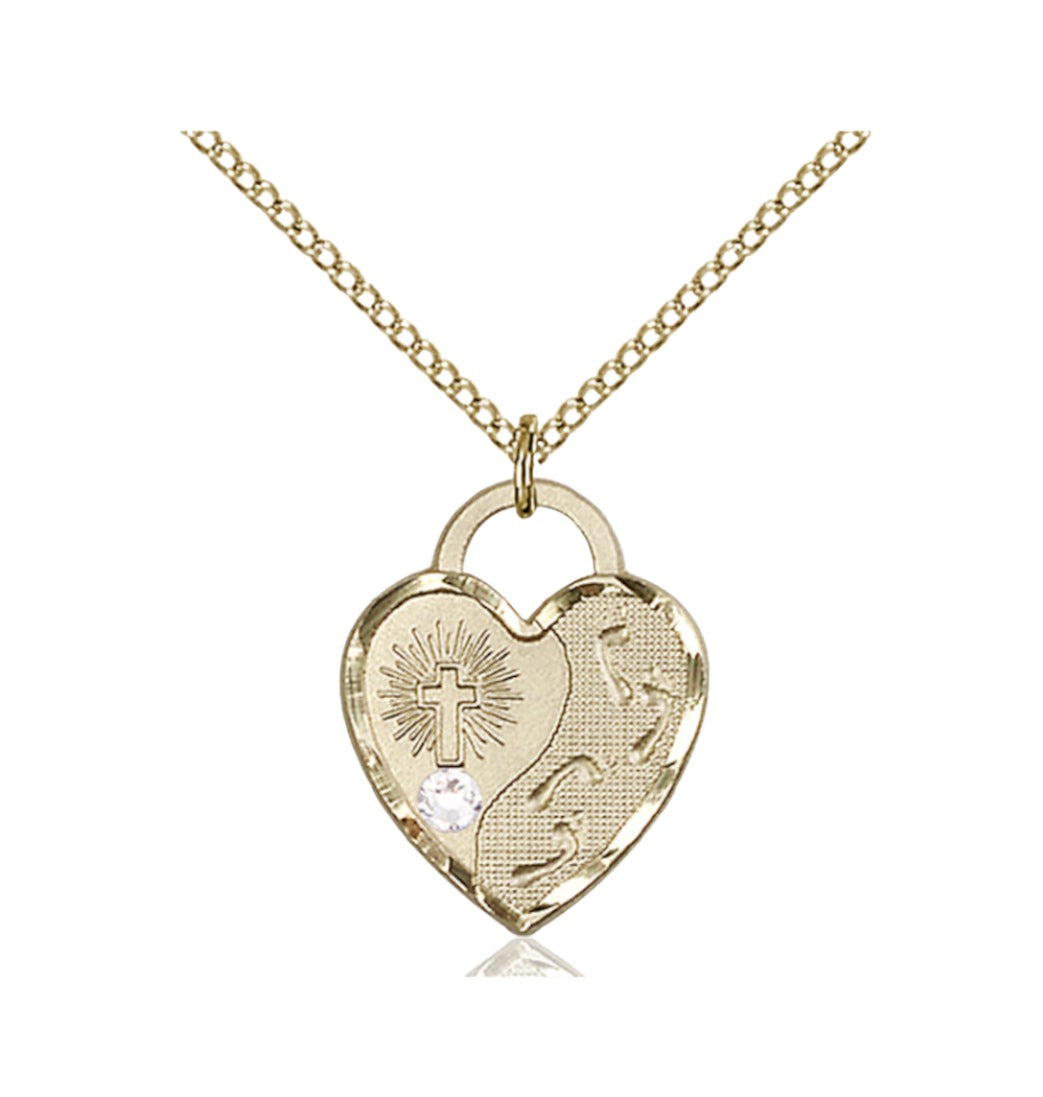 Birthstone Gold-filled Footprints Heart Pendant w/Austrian Crystal