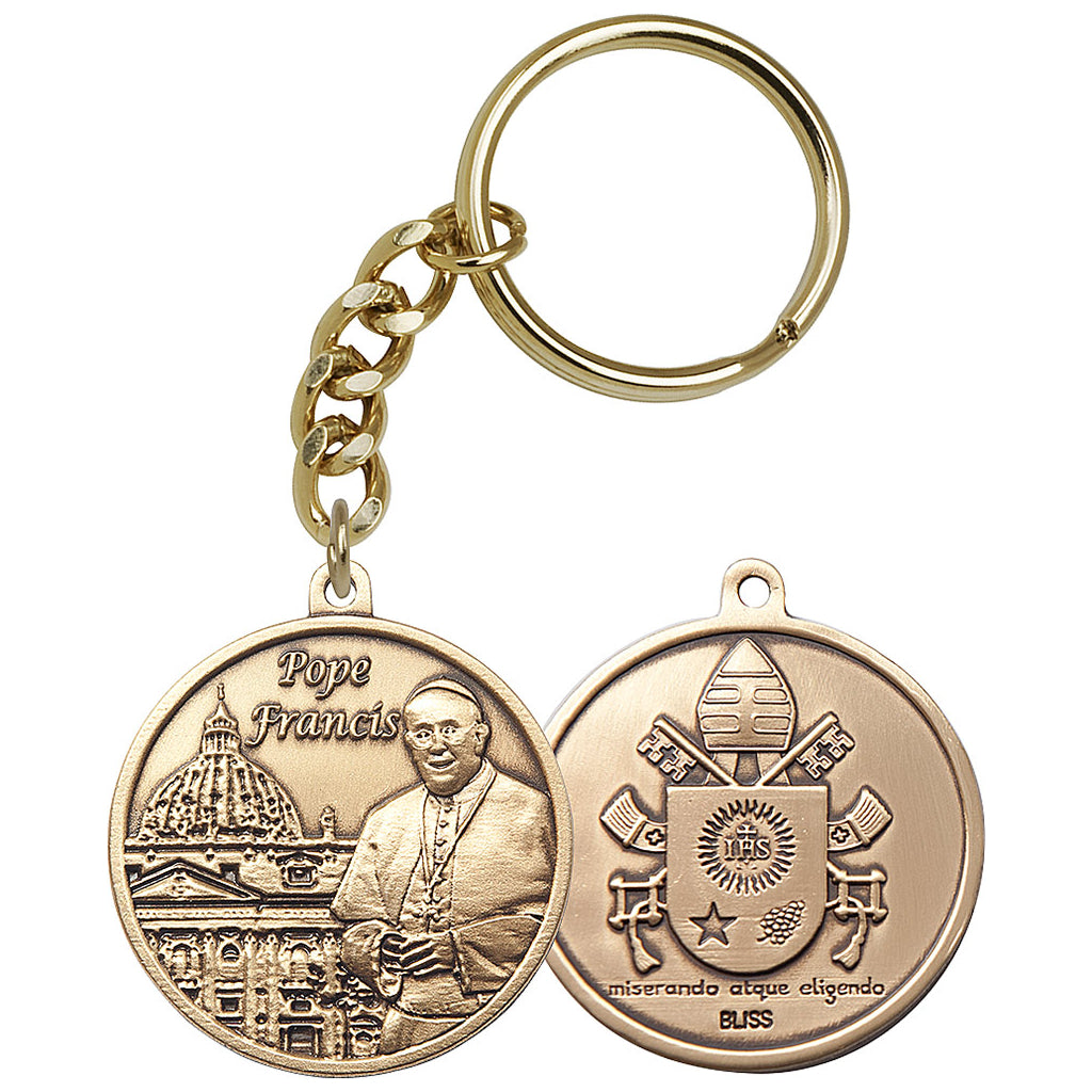 Gold Round Pope Francis Key Chain