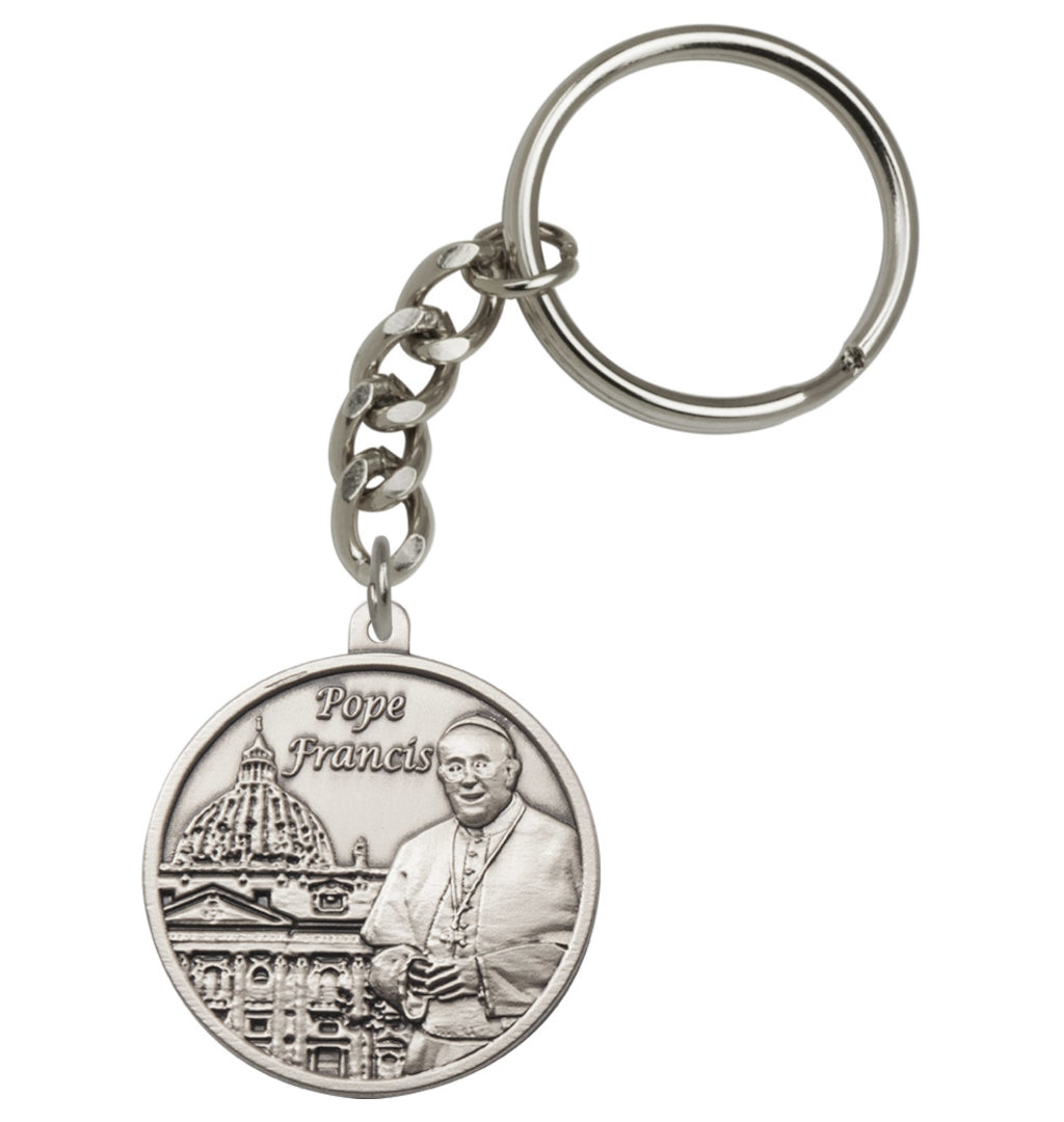 Pewter Round Pope Francis Key Chain