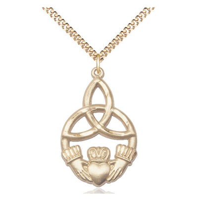 Gold-filled Irish Knot Claddagh Medal Necklace with Chain, Bliss Manufacturing