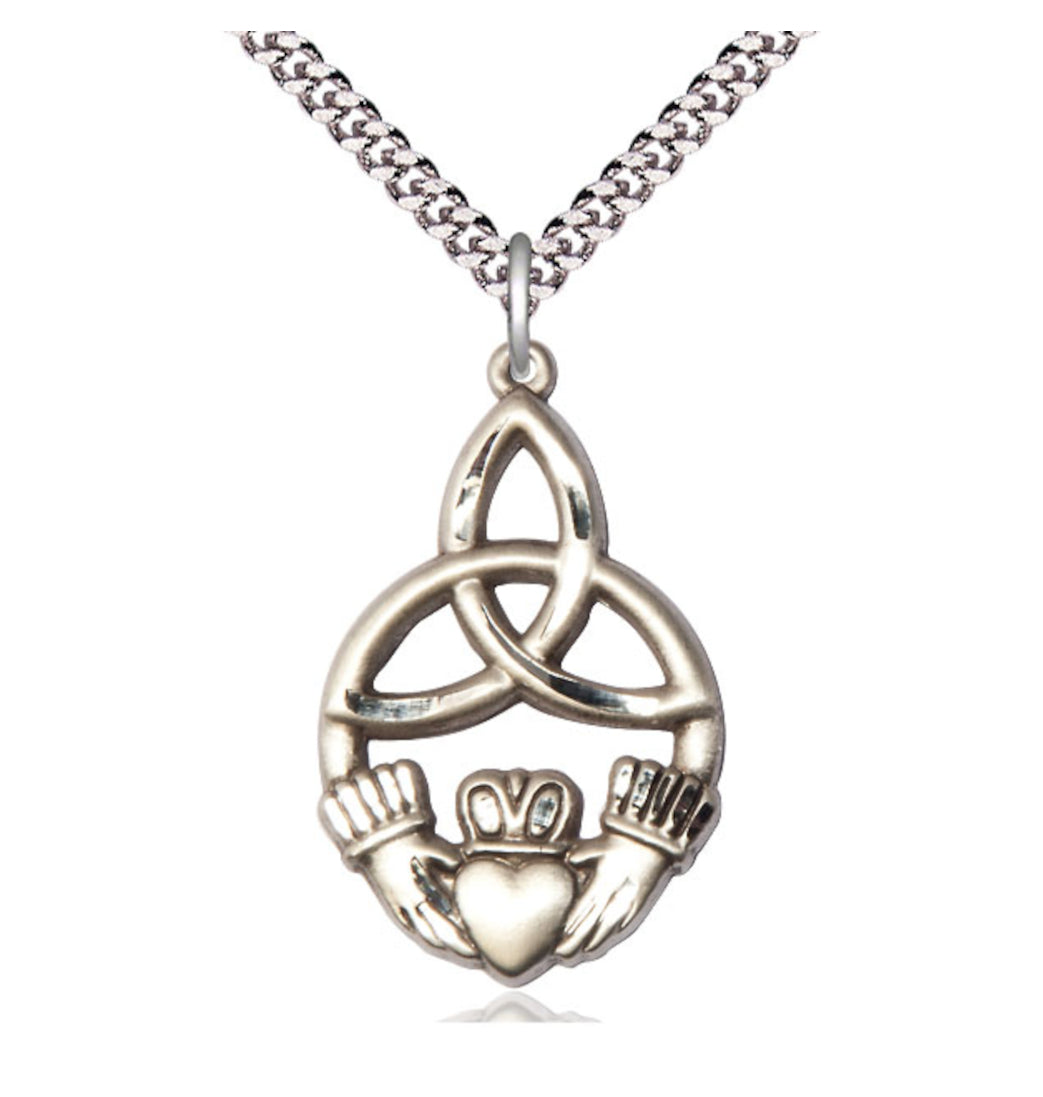 Bliss Sterling Silver Irish Knot Claddagh Medal Necklace with Chain,