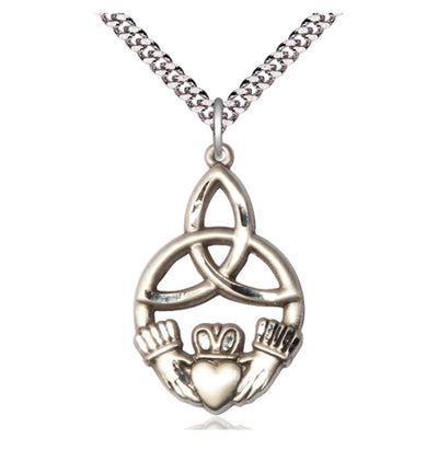 Sterling Silver Irish Knot Claddagh Medal Necklace with Chain, Bliss Manufacturing