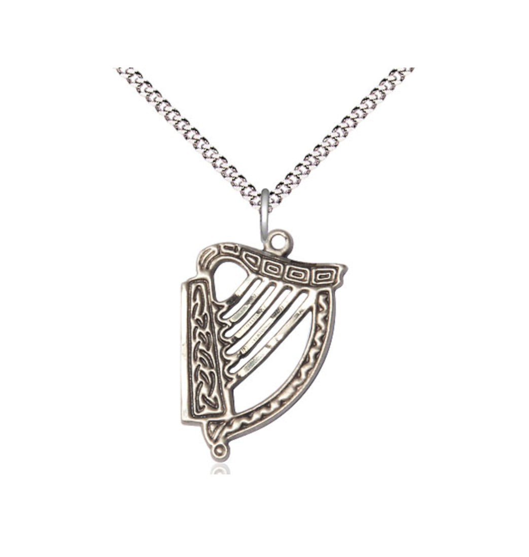 Bliss Manufacturing Sterling Silver Irish Harp Necklace with Chain,