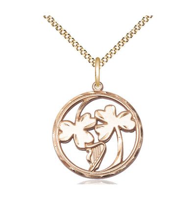 Gold-filled Irish Shamrock Harp Necklace with Chain, Bliss Manufacturing