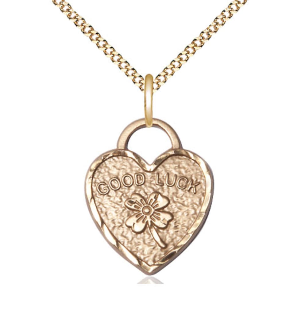 Bliss 14kt Gold Filled Good Luck Shamrock Heart Pendant on a 18 inch Gold Plate Light Curb Chain,