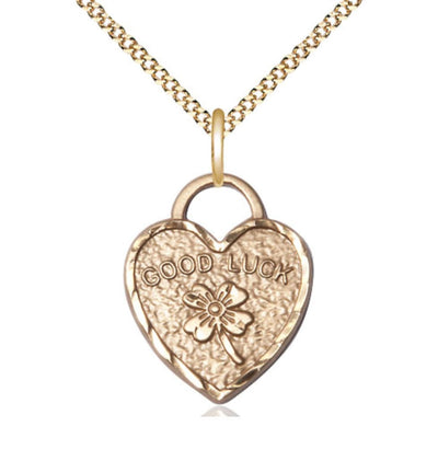 14kt Gold Filled Good Luck Shamrock Heart Pendant on a 18 inch Gold Plate Light Curb Chain, Bliss Manufacturing