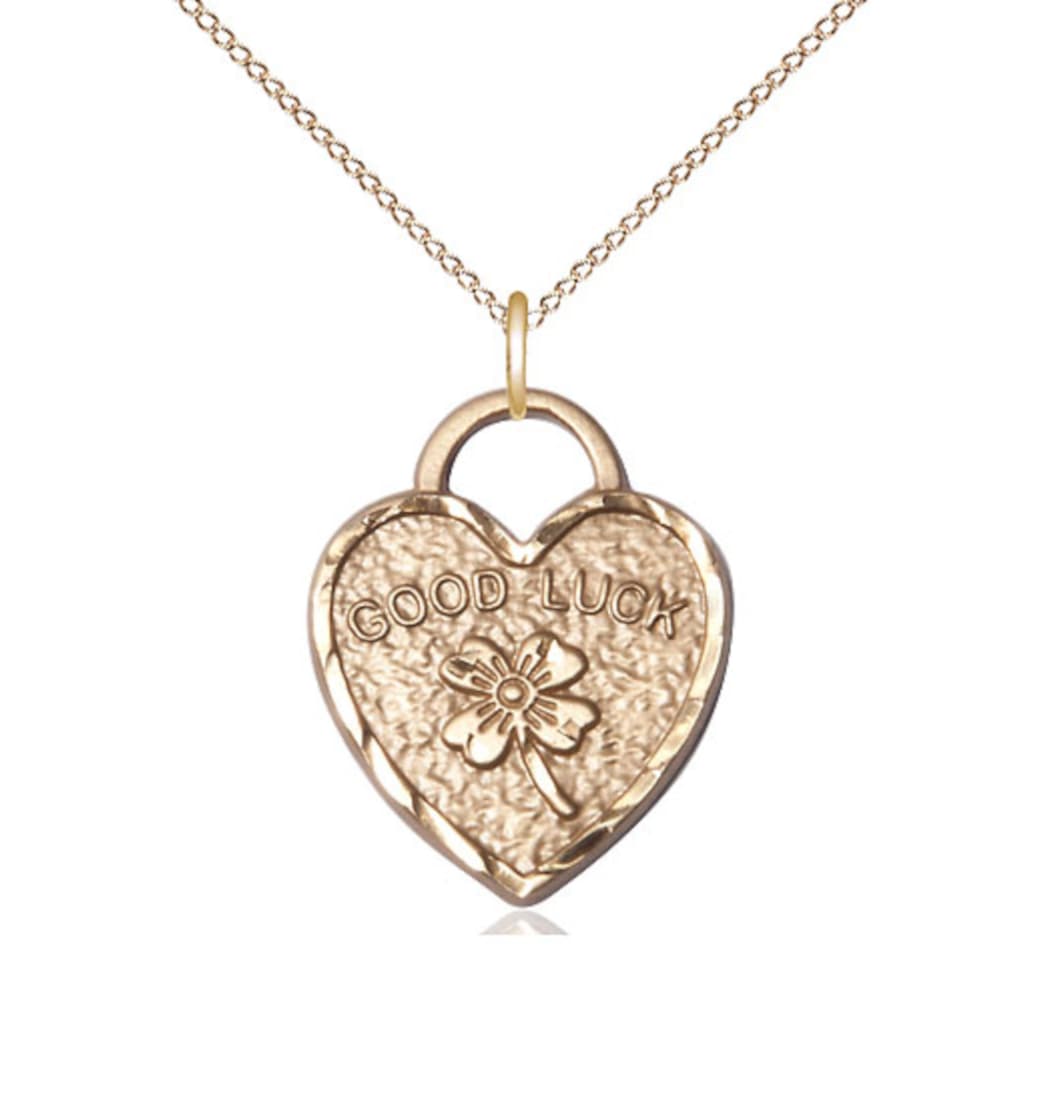 Bliss 14kt Gold Filled Good Luck Shamrock Heart Pendant on a 18 inch Gold Filled Light Curb Chain,