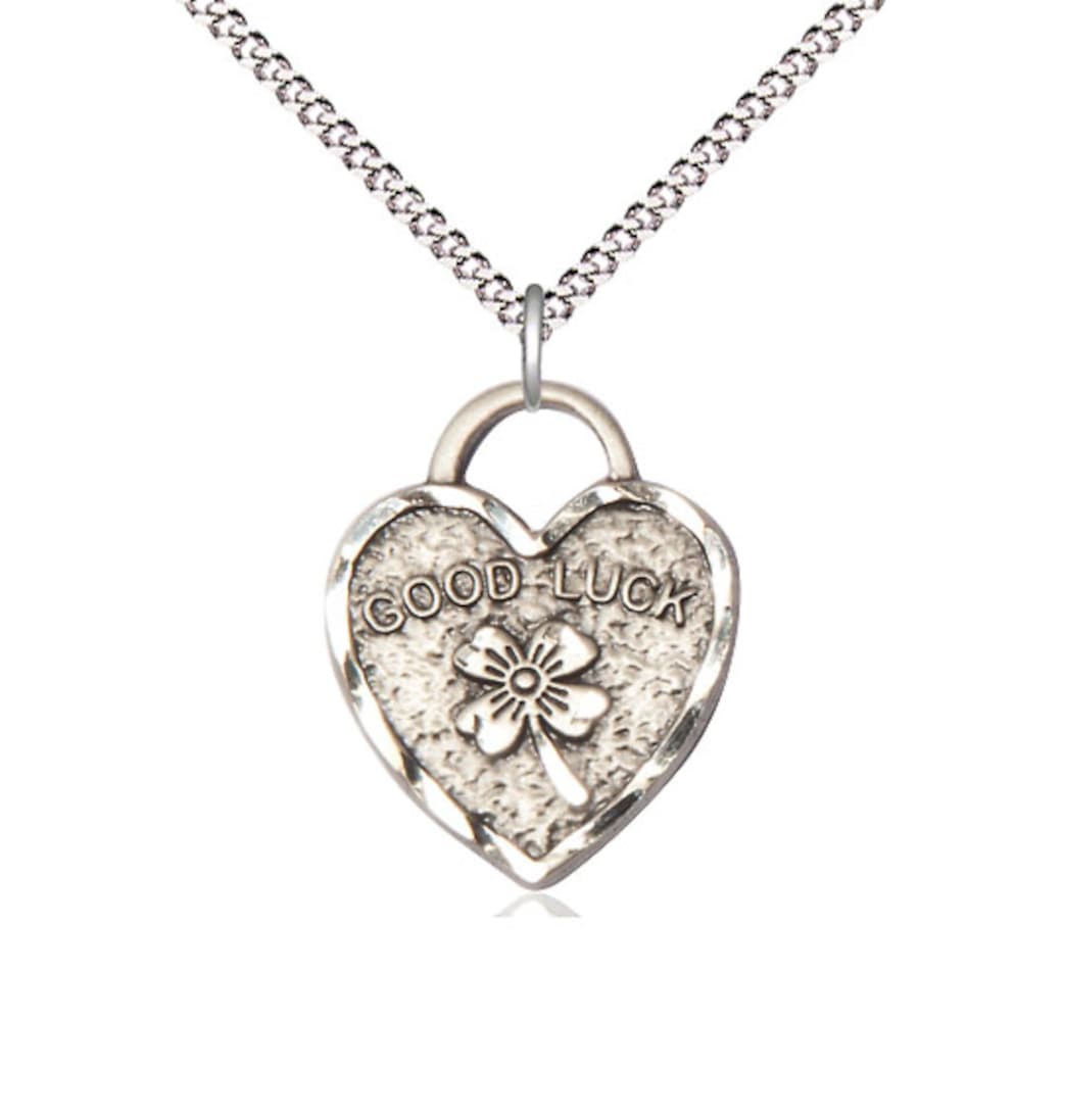 Bliss Sterling Silver Good Luck Shamrock Heart Pendant on a 18 inch Light Rhodium Light Curb Chain,