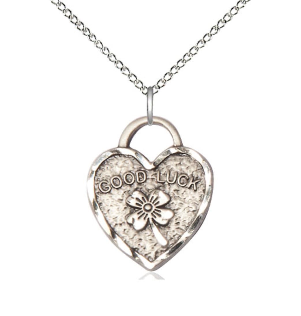 Bliss Sterling Silver Good Luck Shamrock Heart Pendant on a 18 inch Sterling Silver Light Curb Chain,