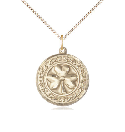 Gold-filled Shamrock w/Celtic Border Necklace with Gold-filled Chain, Bliss Manufacturing