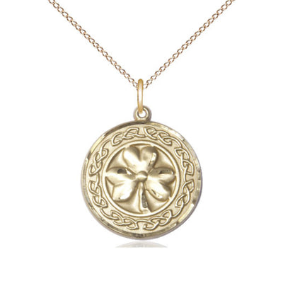 14kt Gold Shamrock w/Celtic Border Necklace with 14kt Chain, Bliss Manufacturing