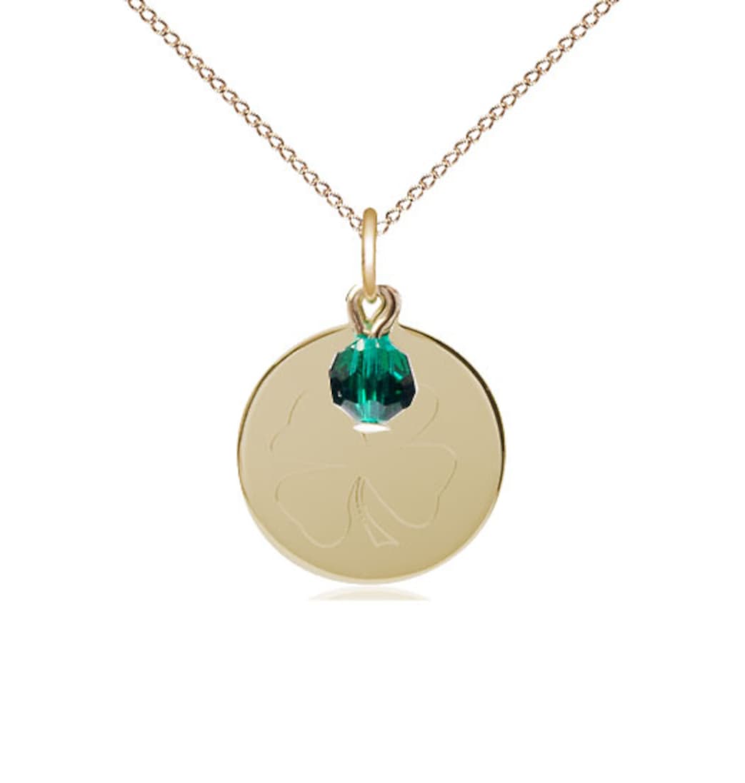 Bliss 14kt Gold Shamrock Pendant on a 18 inch 14kt Gold Light Curb Chain,