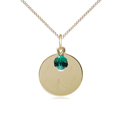 14kt Gold Shamrock Pendant on a 18 inch 14kt Gold Light Curb Chain, Bliss Manufacturing