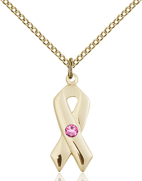 Bliss Cancer Awareness Ribbon Birthstone Crystal Gold-filled Pendant