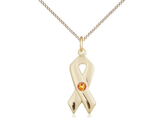 Bliss Cancer Awareness Ribbon Birthstone Crystal Gold-filled Pendant