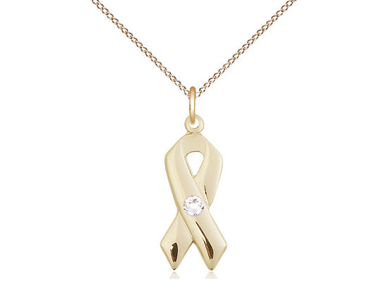 Bliss Cancer Awareness Ribbon Birthstone Crystal Gold-filled Pendant