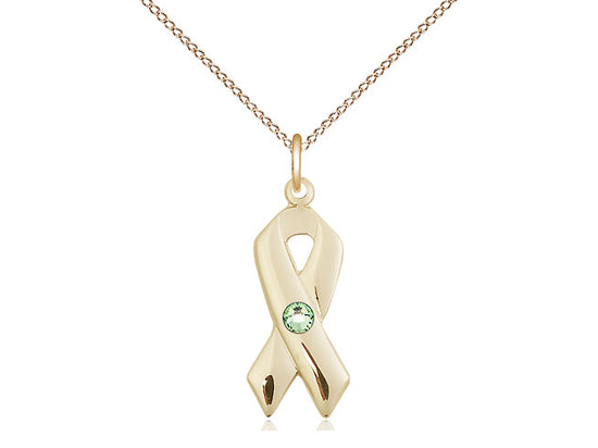 Bliss Cancer Awareness Ribbon Birthstone Crystal Gold-filled Pendant