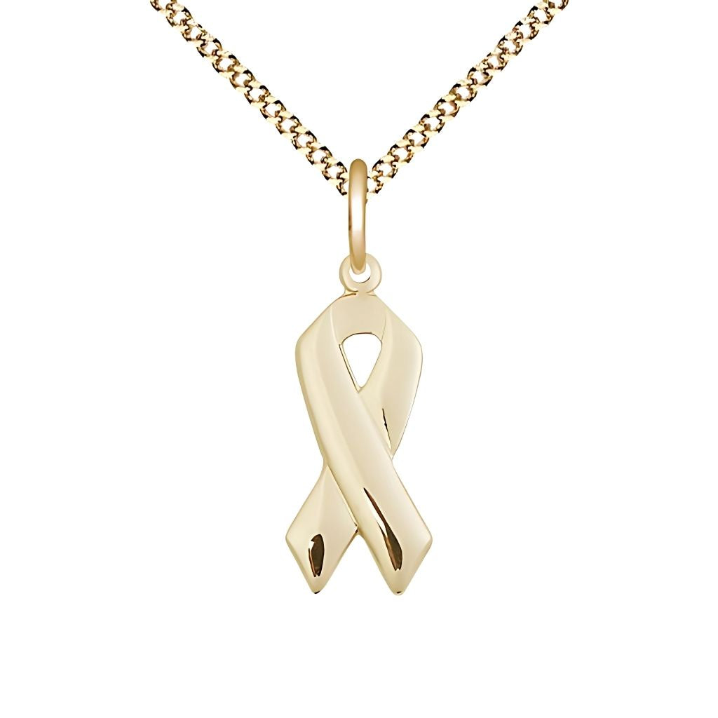 Bliss Cancer Awareness Ribbon  14kt Gold-filled Medal with -Gold-Plated Chain, Measures 7/8 X 3/8