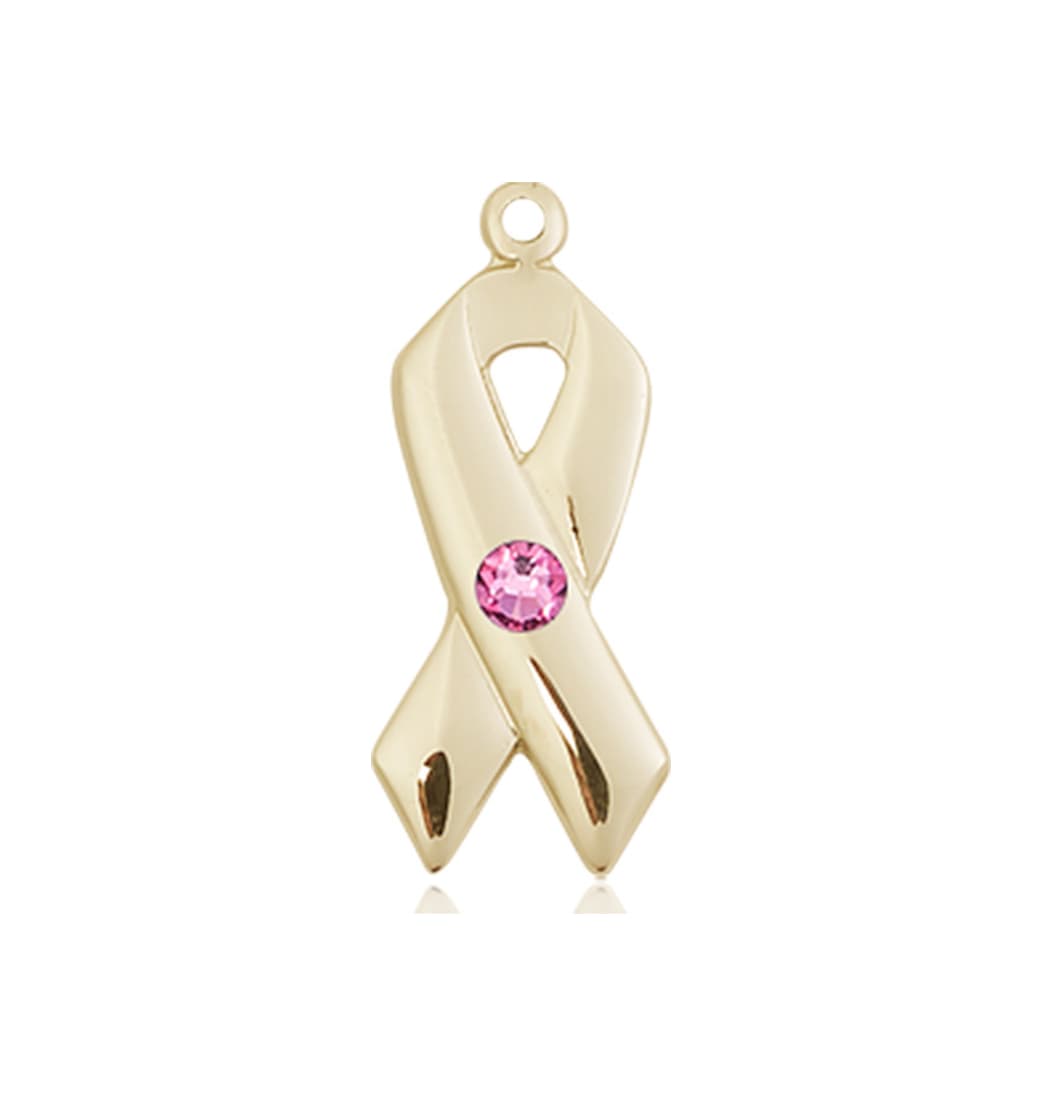 Bliss Oct/Rose Cancer Awareness Ribbon Birthstone Crystal 14kt Pendant,