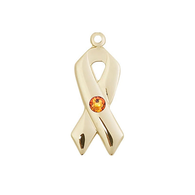 Topaz Cancer Awareness Ribbon Birthstone Crystal 14kt Gold Pendant, Measures 7/8 X 3/8, Bliss Manufacturing