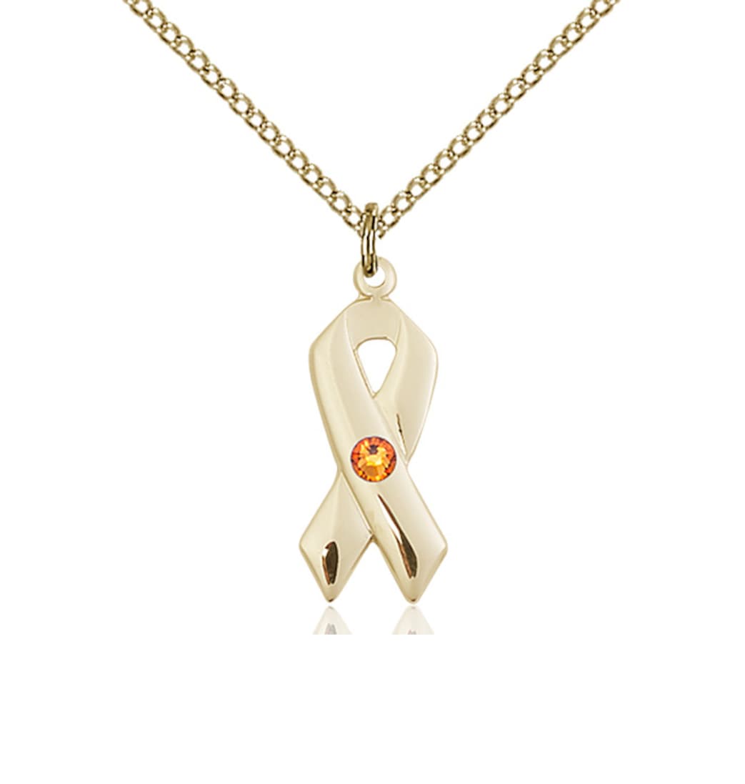 Bliss Nov/Topaz Cancer Awareness Ribbon Birthstone Crystal 14kt Pendant with 14kt Chain,